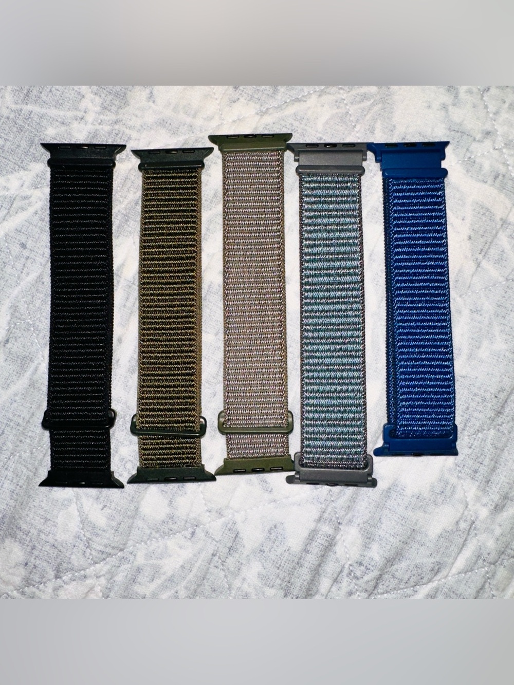 🆕 5 velcro Woven Nylon apple Watch Bands - Black, Olive, Tan, Gray, Blue